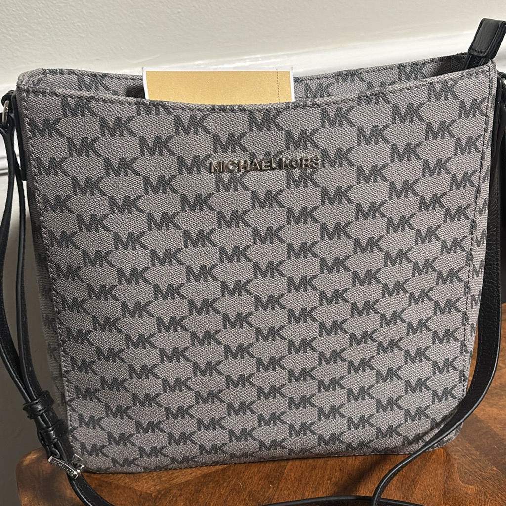 Michael Kors Gray Logo Crossbody Bag With Black Strap